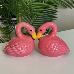 Sitting Flamingo Glazed Ceramic Hand Painted Salt and Pepper Shaker Set